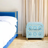 Bone Inlay Moroccan Design Waterfall 2 Drawers Bedside Table Blue