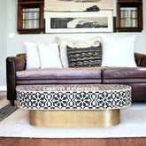 Bone Inlay Moroccan Design Oval Shape Coffee Table Black | Bone Inlay Moroccan Design Oval Shape Center Table Black