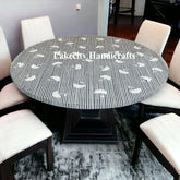 Bone Inlay Motif Design Round Dining Table Black