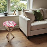 Table d'appoint carrée en chêne avec incrustations d'os rouge