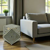 Tabouret rond octogonal incrusté d'os noir