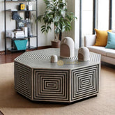 Bone Inlay Octagonal Stripe Design Coffee Table