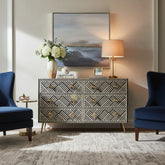 Bone Inlay Optical Chest 6 Drawers Black