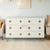 Bone Inlay Optical Chest 6 Drawers White