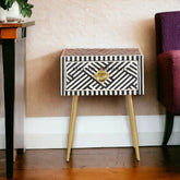 Bone Inlay Optical Design 1 Drawers Bedside Table Black | Bone Inlay Optical Design 1 Drawers Nightstand Table Black