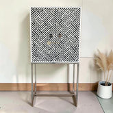 Bone Inlay Optical Design 2 Doors Bar Cabinet Black