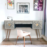 Bone Inlay Optical Design 3 Drawers Office Desk Black | Bone Inlay Optical Design 3 Drawers Console Table Black