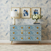 Bone Inlay Optical Chest 6 Drawers Blue