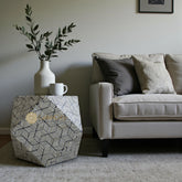 Bone Inlay Optical Octagonal Side Table Black