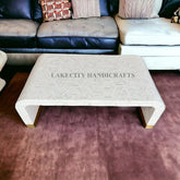 Bone Inlay Cubic Waterfall Coffee Table White Brass Base