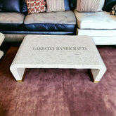 Bone Inlay Cubic Waterfall Coffee Table White Brass Base