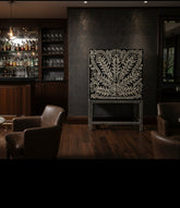 Peacock Design Bone Inlay Bar Cabinet Black