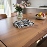 Bone Inlay Rectangle Moroccan Pattern Tray Black