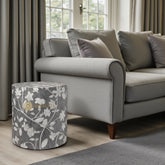 Bone Inlay Round Stool Floral Design Dave Grey