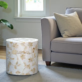 Bone Inlay Round Stool Floral Design White