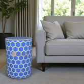 Bone Inlay Round Stool Honeycomb Design Blue