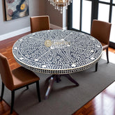 Bone Inlay Scroll-vine Design Round 4 Seating Dining Table