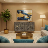 Bone Inlay Scroll Vine Buffet Indigo Blue