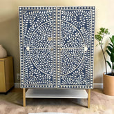 Bone Inlay Foliage Spiral Bar Cabinet Blue