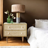 Bone Inlay Spider-web Design 2 Drawers Bedside Table Yellow | Bone Inlay Spider-web Design 2 Drawers Nightstand Table Yellow