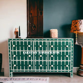 Bone Inlay Sprout Design 9 Drawers Chest Dark Green | Bone Inlay Sprout Design 9 Drawers Dresser Table Dark Green