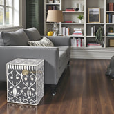 Bone Inlay Square Stool Bel Black