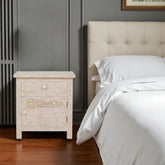 Bone Inlay Star Design 1 Drawer & 1 Door Bedside Table Blush Pink | Bone Inlay Star Design 1 Drawer & 1 Door Nightstand Table Blush Pink