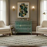 Bone Inlay Star Design 3 Drawers Chest Green