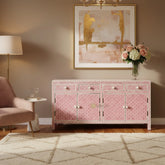 Bone Inlay Star Design 4 Drawers & 4 Doors Cabinet Table Pink