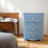 Bone Inlay Star Design 4 Drawers Bedside Table Blue | Blue Nightstand Table