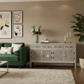 Bone Inlay Star Design 4 Drawers & 4 Doors Cabinet Table Grey
