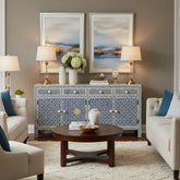 Bone Inlay Star Design 4 Drawers & 4 Doors Cabinet Table Indigo Blue