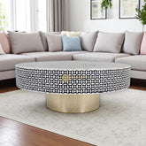 Bone Inlay Star Design Round Coffee Table Black | Bone Inlay Star Design Round Center Table Black