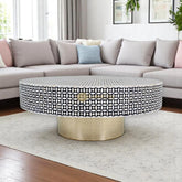 Bone Inlay Star Design Round Coffee Table Black | Bone Inlay Star Design Round Center Table Black