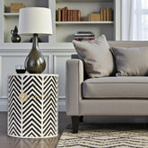 Chevron Bone Inlay Stool Black