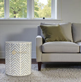 Chevron Bone Inlay Stool Grey