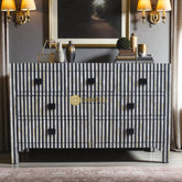 Bone Inlay Stripe Design 7 Drawers Chest Black