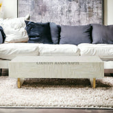 Bone Inlay Stripe Design Coffee Table Large Grey | Bone Inlay Stripe Design Center Table Rectangle Grey