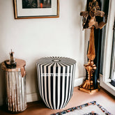 Bone Inlay Stripe Design Drum Side Table