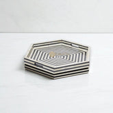 Bone Inlay Stripe Design Hexagon Serving Tray