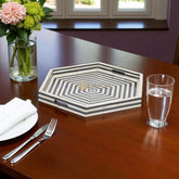 Bone Inlay Stripe Design Hexagon Serving Tray