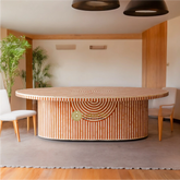 Rue Bone Inlay Oval Shape Stripe Design Dining Table