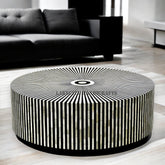 Bone Inlay Stripe Design Round Center Table Black | Bone Inlay Stripe Design Round Coffee Table Black