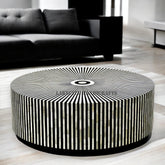 Bone Inlay Stripe Design Round Center Table Black | Bone Inlay Stripe Design Round Coffee Table Black