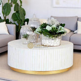 Bone Inlay Stripe Design Round Center Table White | Bone Inlay Stripe Design Round Coffee Table White
