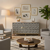 Bone Inlay Sun Flora Design 6 Drawers Chest Black