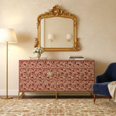 Bone Inlay Sun Flora Design 6 Drawers Chest Red