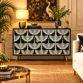 Bone Inlay Swan Cabinet 4 Doors Black