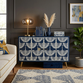 Bone Inlay Swan Cabinet 4 Doors Indigo Blue