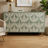 Bone Inlay Swan Cabinet 4 Doors Slate Green